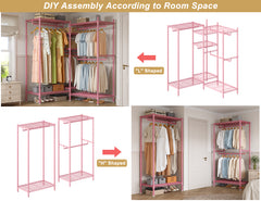 Clothing Racks for Hanging Clothes, Heavy Duty Clothes Rack Load 730LBS, Metal Wardrobe Closet, 77" H, Pink-Home Storage > Clothes Rack-snhomee