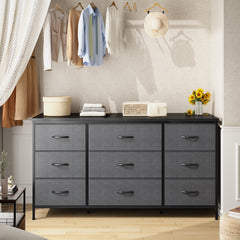 Snhomee Dresser TV Stand with 9 Drawers, Sturdy Metal Frame & Wood Top, Bedroom, Living Room, Hallway, Dorm room essentials, Back to school TV Stand Drawers