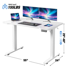 Snhomee 55"W Electric Standing Desk with LED, Adjustable Height Computer Desk for Home Office, Sit Stand Desk with Ergonomic Design