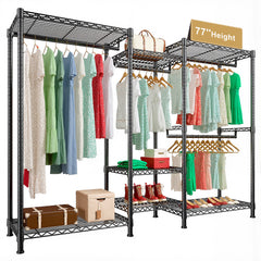 Snhomee Clothes Rack, 735lbs Clothes Rack Heavy Duty, Hanging Clothes, Metal Wire Garment Racks, Sturdy Freestanding Portable Closet Wardrobe Sturdy Clothes Rack, Black