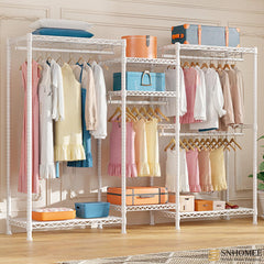 Clothing Racks for Hanging Clothes, Heavy Duty Clothes Rack Load 725LBS, Adjustable Metal Wardrobe Closet, White-Clothing & Closet Storage-snhomee