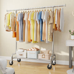 Rolling Clothes Rack with Shelf, Adjustable Clothes Rack with Bottom Shelf & 4 Hooks for Hanging