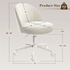 Snhomee Velvet Vanity Chair with Back and Wheels – Adjustable Armless Desk Chair for Bedroom, Office & Vanity