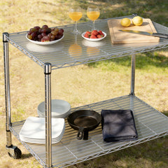 Snhomee 35.4" W 2-Tier Wire Shelving Unit with Wheels & Gaskets, Height Adjustable Metal Storage Rack for Kitchen, Bathroom, Living Room, Patio & Backyard Outdoor Use