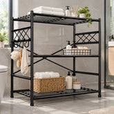Snhomee 23.6" W Storage Shelving,Utility Shelves with 4 Hooks & Adjustable Leveling Feet for Home, Kitchen, Office, Bathroom