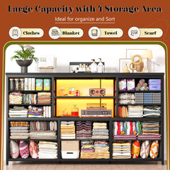 Snhomee 12-Drawer LED Dresser with USB Outlets - 60'' TV Stand for Bedroom & Living Room, Metal Frame Storage Cabinet 49''W x 35''H