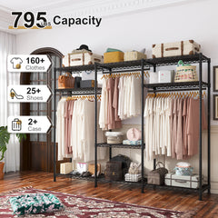 795 lb Heavy Duty Clothing Rack - Adjustable Steel Garment Rack with Shelves, Foldable Portable Storage for Retail/Home/Laundry-Home Storage > Clothes Rack-snhomee