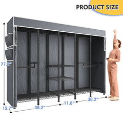 Snhomee 90.8"W 1200LBS Heavy Duty Clothing Rack with Cover,Freestanding Garment Rack,Wardrobe Closet for Bedroom, Commercial & Home Use