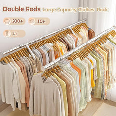 Snhomee 74"W Clothing Rack with Wheels, Heavy-Duty Steel Frame with Shelves, No-Wobble Design, Quick Assembly