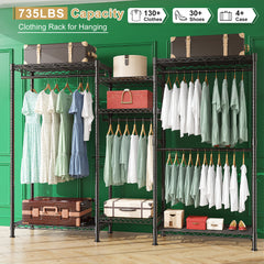 Snhomee Clothes Rack, 735lbs Clothes Rack Heavy Duty, Hanging Clothes, Metal Wire Garment Racks, Sturdy Freestanding Portable Closet Wardrobe Sturdy Clothes Rack, Black