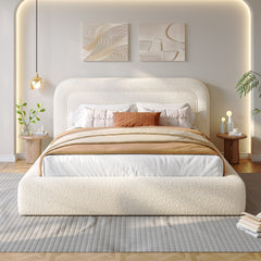 Snhomee White Cloud Upholstered Bed Frame with Headboard – Soft Rounded Corners, Silent & Modern Design for Cozy Bedrooms and Apartments