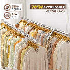 Snhomee Commercial Heavy-Duty Clothing Rack with Shelves on Wheels, 78"W Adjustable Garment Rack, 441 lbs Capacity, Rust-Resistant for Store/Retail/Home Closet