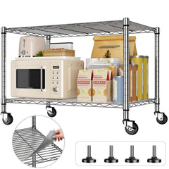 Snhomee 35.4" W 2-Tier Wire Shelving Unit with Wheels & Gaskets, Height Adjustable Metal Storage Rack for Kitchen, Bathroom, Living Room, Patio & Backyard Outdoor Use