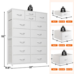 Snhomee Dresser for Bedroom with 14 Drawers, Tall Dressers for Bedroom, Sturdy Metal Frame & Wood, Top Large Fabric Chest of Drawers, Closet, Livingroom