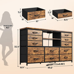 Snhomee 12-Drawer LED Dresser with USB Outlets - 60'' TV Stand for Bedroom & Living Room, Metal Frame Storage Cabinet 49''W x 35''H