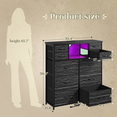 Snhomee 10 Fabric Drawers Bedroom Dresser with LED Lighting and Built-in Charging Station for Closet, Hallway or Bedroom