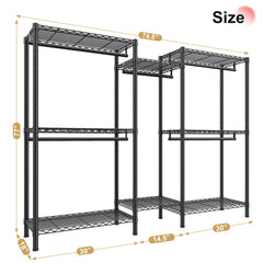 Snhomee 74.5"W Heavy-Duty Clothing Rack with Shelves Load 900 LBS, Adjustable Metal Garment Rack, Portable Closet Rack for Bedroom