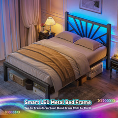 Snhomee Metal Bed Frame with LED Backlight, Storage Space, 1800lbs Weight Capacity & Quiet Structure