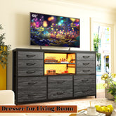 Snhomee 12-Drawer LED Dresser with USB Outlets - 60'' TV Stand for Bedroom & Living Room, Metal Frame Storage Cabinet 49''W x 35''H