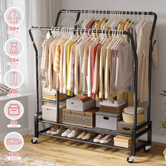 Snhomee Portable Rolling Clothes Rack with Shelves,Clothes Hanging Rack with Wheels, For Commercial&Bedroom