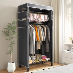 Snhomee 79"H Heavy Duty Rolling Clothing Rack with Cover & Adjustable Height - Wheeled Garment Rack for Hanging, Portable Closet Organizer