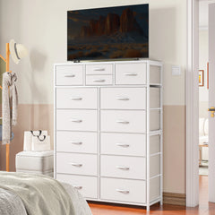 Snhomee Dresser for Bedroom with 14 Drawers, Tall Dressers for Bedroom, Sturdy Metal Frame & Wood, Top Large Fabric Chest of Drawers, Closet, Livingroom
