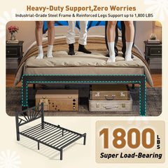 Snhomee Metal Bed Frame with LED Backlight, Storage Space, 1800lbs Weight Capacity & Quiet Structure
