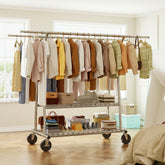 Snhomee Commercial Heavy-Duty Clothing Rack with Shelves on Wheels, 78"W Adjustable Garment Rack, 441 lbs Capacity, Rust-Resistant for Store/Retail/Home Closet