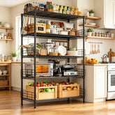 Snhomee 5-Tier Adjustable Metal Wire Shelving Rack, 771 LBS Storage Organizer with Anti-Fall Side Guardrails & Hanging Hooks for Pantry Garage Kitchen Laundry Room