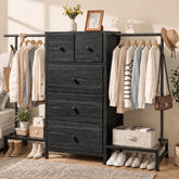 57.8" W Dresser With 2 Hanging Rack & 5 Drawers Storage, With 2 Shoe Racks and Side Hooks,For Bedroom,Closet, Entryway