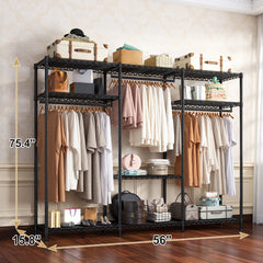 795 lb Heavy Duty Clothing Rack - Adjustable Steel Garment Rack with Shelves, Foldable Portable Storage for Retail/Home/Laundry-Home Storage > Clothes Rack-snhomee