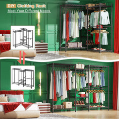 Snhomee Clothes Rack, 735lbs Clothes Rack Heavy Duty, Hanging Clothes, Metal Wire Garment Racks, Sturdy Freestanding Portable Closet Wardrobe Sturdy Clothes Rack, Black