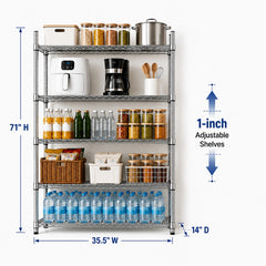 Snhomee 5 Tier Metal Shelving Storage Shelves, 5-Tier 1200LBS Adjustable Metal Shelves,Shelving Unit for Kitchen, Pantry, Laundry Room, Warehouse, Office