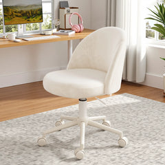 Snhomee Velvet Vanity Chair with Back and Wheels – Adjustable Armless Desk Chair for Bedroom, Office & Vanity