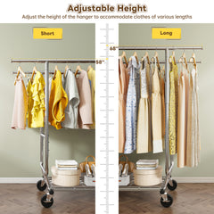 Snhomee Rolling Clothes Rack with Wheels,630LBS Heavy Duty Metal Adjustable Clothes Rack for Hanging,Garment Rack for Bedroom