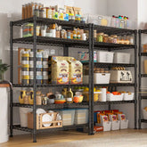 Snhomee Freestanding 5‑Tier Metal Storage Rack, 21.45"W x 62.4"H Adjustable Wire Shelving, Powder Coated Rust & Water Resistant Anti‑Tipping Organizer for Kitchen Pantry