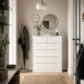 Snhomee 6-Drawer Wood Dresser, Modern Minimalist Chest of Drawers with Handleless Design, Silent Glide Drawers, Anti-Tip Safety Design, Space-Saving Storage Cabinet for Apartment, Bedroom, Living Room, Entryway