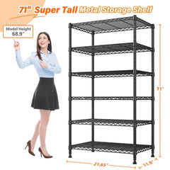 Snhomee 6-Tier Adjustable Wire Shelving Unit, 2-in-1 Detachable Design Multifunctional Storage Rack for Home, Kitchen, Laundry Room, Bathroom