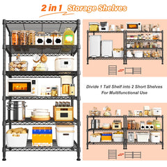 Snhomee 6-Tier Adjustable Wire Shelving Unit, 2-in-1 Detachable Design Multifunctional Storage Rack for Home, Kitchen, Laundry Room, Bathroom
