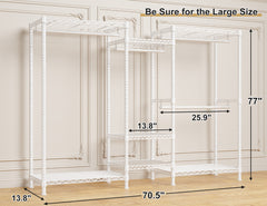 Clothing Racks for Hanging Clothes, Heavy Duty Clothes Rack Load 725LBS, Adjustable Metal Wardrobe Closet, White-Clothing & Closet Storage-snhomee