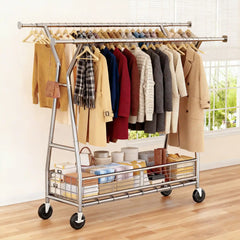 Snhomee 630 lbs Heavy Duty Rolling Garment Rack with Shelves, 70"H  Space-Saving Commercial Clothing Rack for Bedroom, Closet, Laundry, Commercial