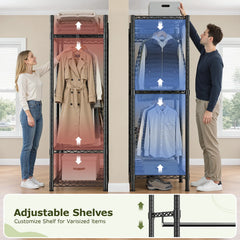 Snhomee Heavy Duty Clothes Rack with Wheels, Freestanding Portable Closet, Rolling Garment Rack For Hanging