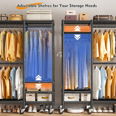 Snhomee Heavy Duty Clothes Rack with Wheels, Freestanding Portable Closet, Rolling Garment Rack For Hanging