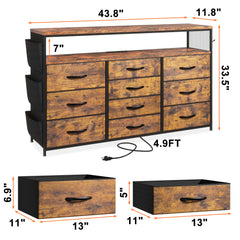 55" Smart TV Stand & Dresser | 10-Drawer Storage with LED Lights & Outlets | Metal/Wood Frame-Black-snhomee