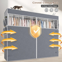 Snhomee 76"W Heavy Duty Clothes Rack with Cover,1150LBS Wardrobe Closet,Adjustable Portable Closet for Bedroom