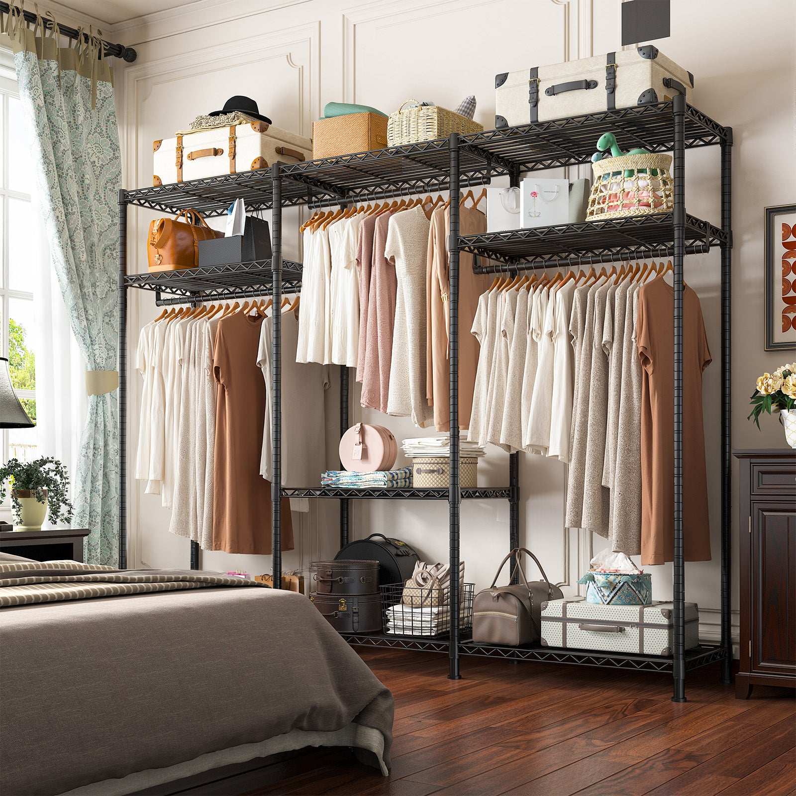 795 lb Heavy Duty Clothing Rack - Adjustable Steel Garment Rack with Shelves, Foldable Portable Storage for Retail/Home/Laundry-Home Storage > Clothes Rack-snhomee