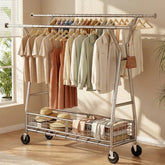 Snhomee 70"H 630LBS Heavy Duty Rolling Garment Rack with Shelves,Adjustable Commercial Clothing Rack for Bedroom, Closet, Laundry