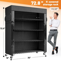 Snhomee 72.8" H Wire Storage Shelves with Cover & Wheels, Easy Assembly, Adjustable Metal Shelf Rack for Kitchen, Pantry, Garage