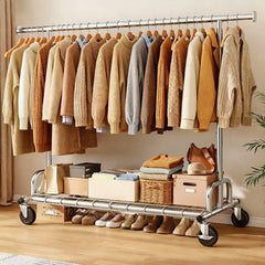 Snhomee 75"W 485LBS Clothes Rack, Metal Garment Rack With Wheels, Adjustable Rolling Clothing Rack, Portable Clothes Rack For Bedroom
