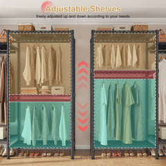 Snhomee 74.5"W Heavy-Duty Clothing Rack with Shelves Load 900 LBS, Adjustable Metal Garment Rack, Portable Closet Rack for Bedroom